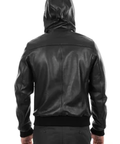 mens-soft-black-faux-leather-hooded-bomber-jacket