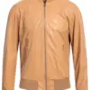 mens-solid-camel-faux-leather-bomber-jacket