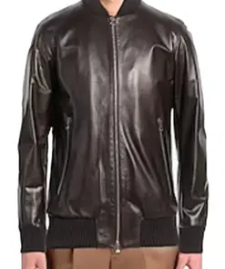 mens-solid-dark-brown-faux-leather-bomber-jacket