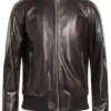 mens-solid-dark-brown-faux-leather-bomber-jacket