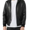 mens-sports-black-hooded-faux-leather-bomber-jacket
