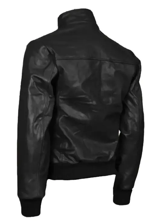 mens-stand-collar-black-bomber-faux-leather-jacket