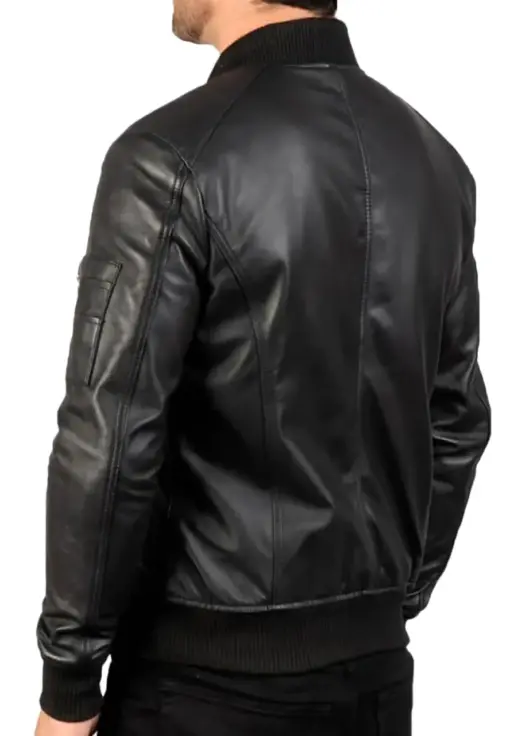 mens-stylish-black-faux-leather-bomber-jacket
