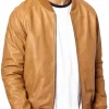 mens-tan-brown-faux-leather-bomber-jacket