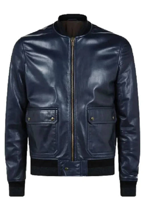 mens-trendy-navy-blue-faux-leather-bomber-jacket