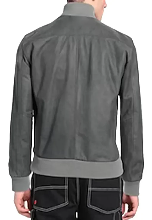 Men’s Vintage Gray Faux Leather Bomber Jacket - Image 3