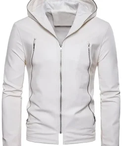 mens-white-faux-leather-hooded-jacket