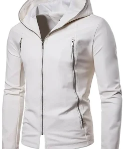 mens-white-faux-leather-hooded-jacket