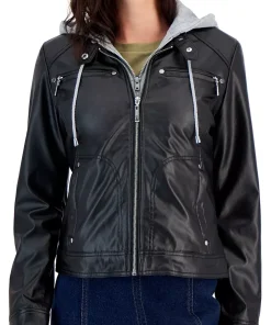 womens-black-faux-leather-hooded-jacket