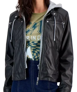 womens-black-faux-leather-hooded-jacket