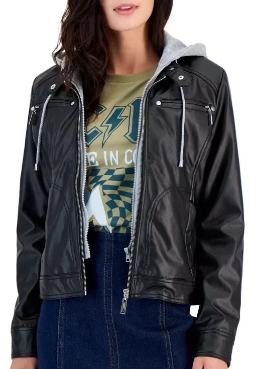 womens-black-faux-leather-hooded-jacket