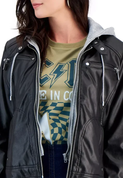 womens-black-faux-leather-hooded-jacket
