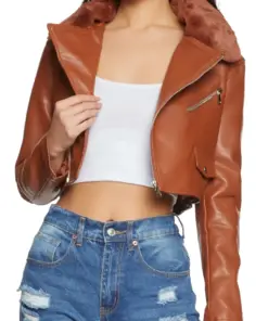 womens-brown-faux-leather-fur-collar-moto-jacket