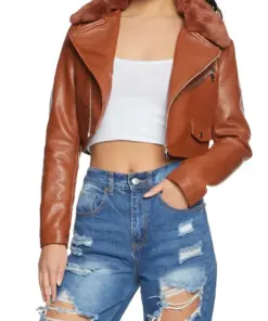 womens-brown-faux-leather-fur-collar-moto-jacket