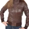 womens-casual-brown-faux-leather-bomber-jacket