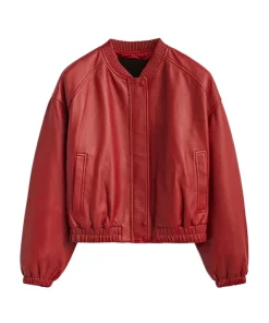 womens-red-faux-leather-bomber-jacket