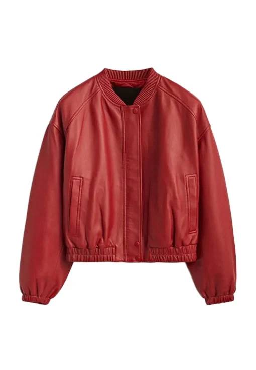 womens-red-faux-leather-bomber-jacket