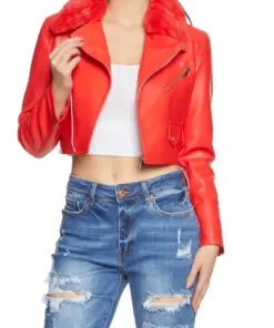 womens-red-faux-leather-fur-collar-moto-jacket