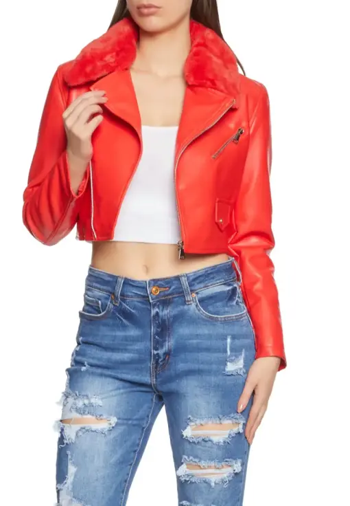 womens-red-faux-leather-fur-collar-moto-jacket