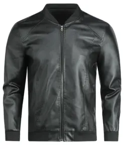 mens-casual-black-faux-leather-soft-bomber-jacket