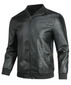 mens-casual-black-faux-leather-soft-bomber-jacket