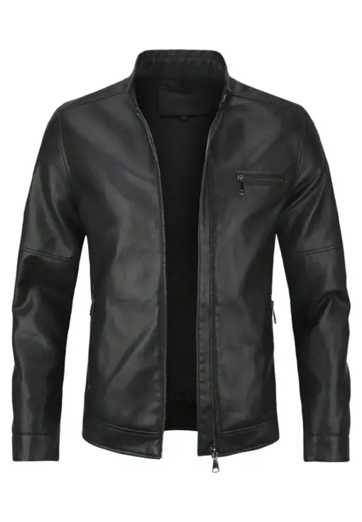 mens-casual-zip-up-black-faux-leather-jacket