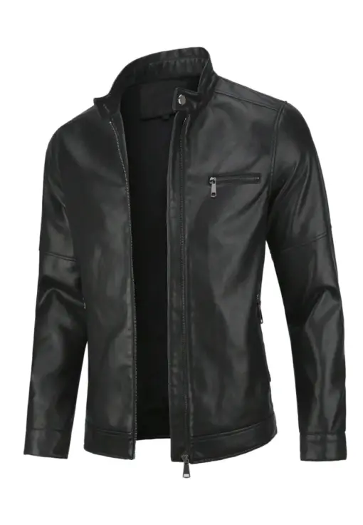 mens-casual-zip-up-black-faux-leather-jacket