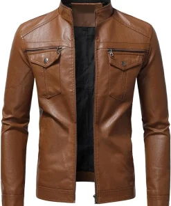 mens-biker-retro-brown-faux-leather-jacket