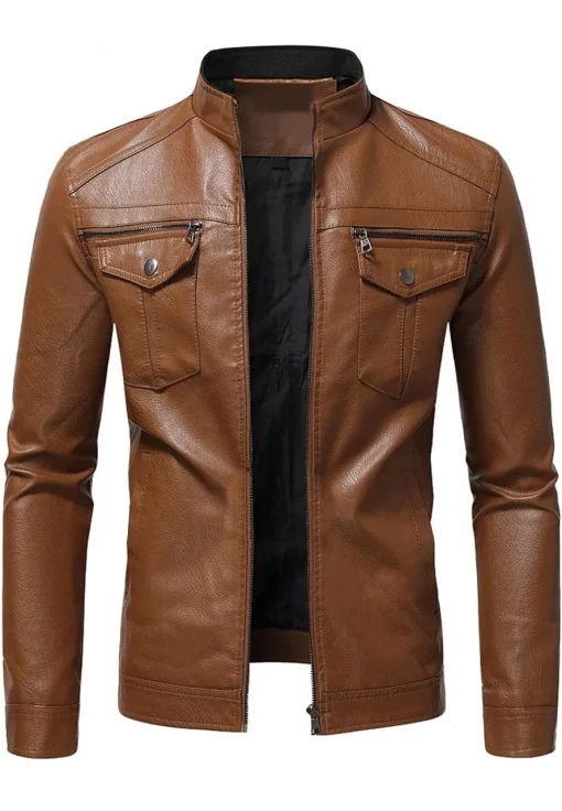 mens-biker-retro-brown-faux-leather-jacket