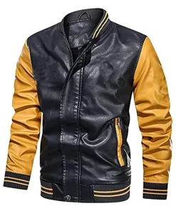 mens-black-and-yellow-faux-leather-varsity-bomber-jacket