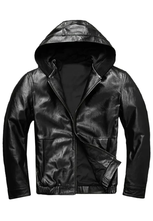 mens-black-faux-leather-hoodie-jacket