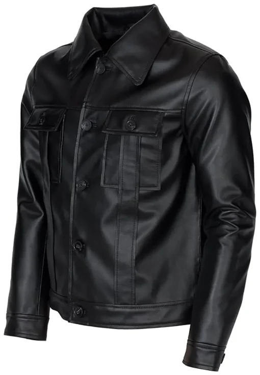 mens-black-faux-leather-jacket-with-shirt-collar