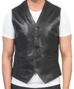 mens-black-faux-leather-vest