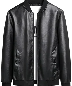mens-black-motorcycle-smooth-faux-leather-bomber-jacket