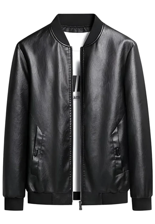 mens-black-motorcycle-smooth-faux-leather-bomber-jacket