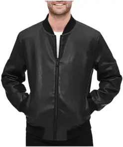 mens-brioni-black-faux-leather-bomber-jacket