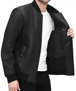 mens-brioni-black-faux-leather-bomber-jacket
