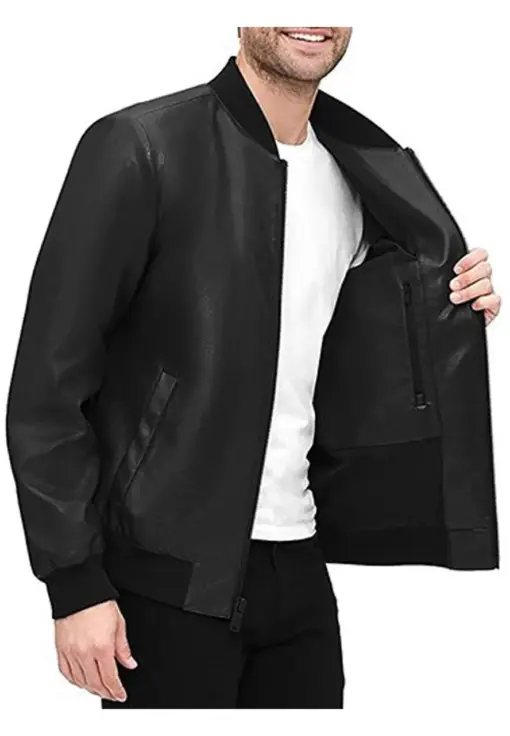mens-brioni-black-faux-leather-bomber-jacket