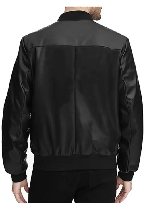 mens-brioni-black-faux-leather-bomber-jacket