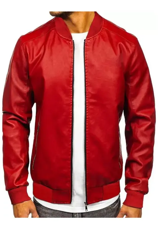 mens-brioni-red-faux-leather-bomber-jacket