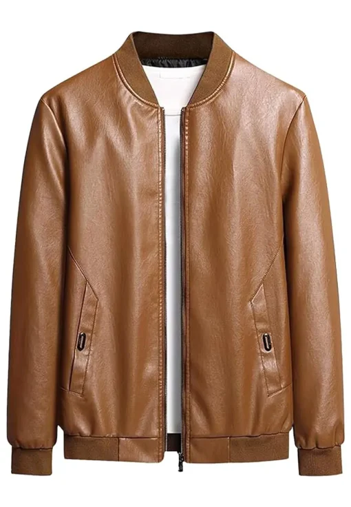 mens-brown-motorcycle-smooth-faux-leather-bomber-jacket