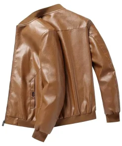mens-brown-motorcycle-smooth-faux-leather-bomber-jacket