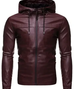 mens-burgundy-faux-leather-hooded-jacket