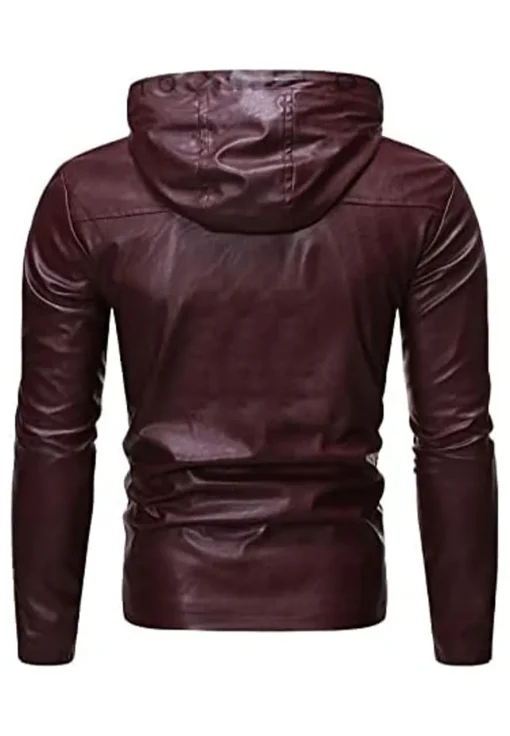 mens-burgundy-faux-leather-hooded-jacket