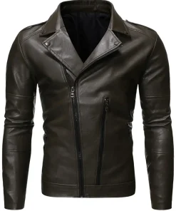 mens-cafe-racer-stylish-dark-green-faux-leather-jacket