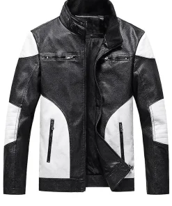 mens-casual-black-and-white-faux-leather-motorcycle-jacket