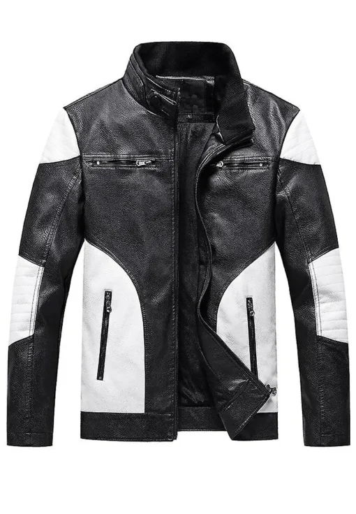 mens-casual-black-and-white-faux-leather-motorcycle-jacket