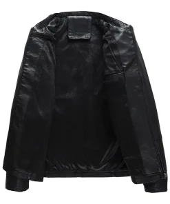 mens-casual-black-faux-leather-zipper-jacket