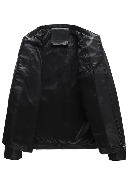 mens-casual-black-faux-leather-zipper-jacket