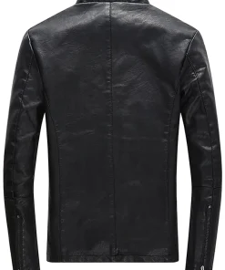 mens-casual-black-faux-leather-zipper-jacket